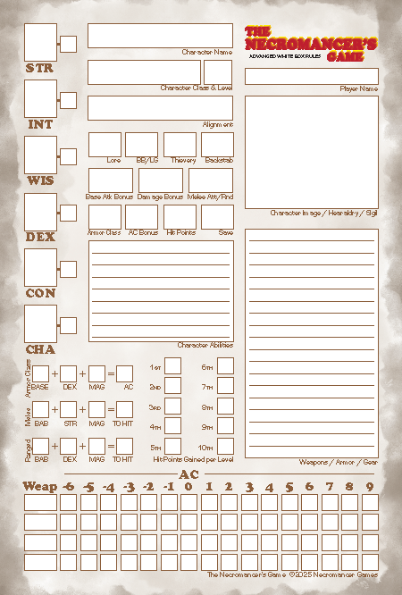 The Necromancer's Game: Player Character Sheets
